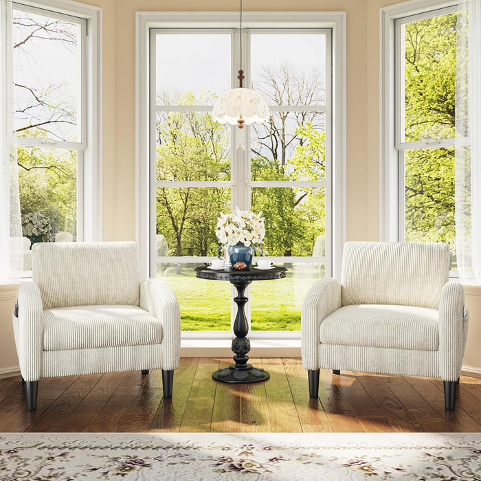 Beige Upholstered Midcentury Modern Compact Accent Chair