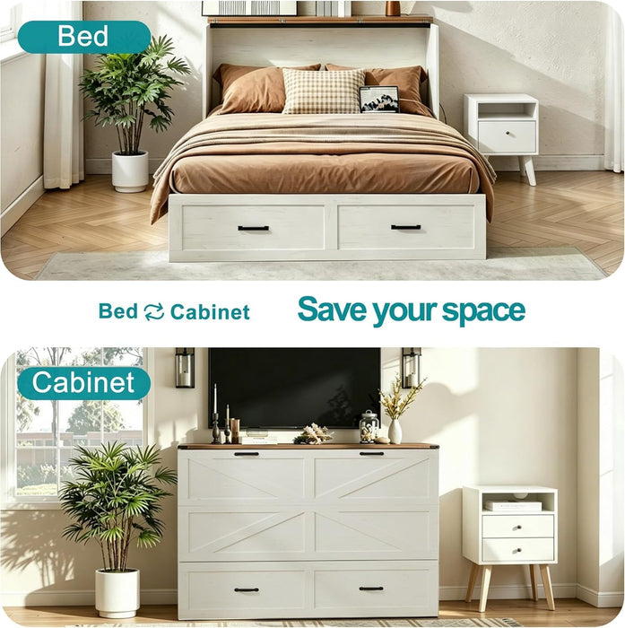 Murphy QueenSize Bed Frame With StorageDrawers Cabinet