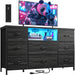 Black Dresser for Bedroom with LED Lights & Charging Station,  for Bedroom with 8 Drawer for 55 Inch TV, Fabric Dressers & Chests of Drawers with Open Shelves for Hallway Entryway