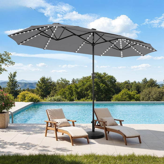13 Ft Patio Umbrella with 120 LED Solar Lights Outdoor Umbrella, Gray