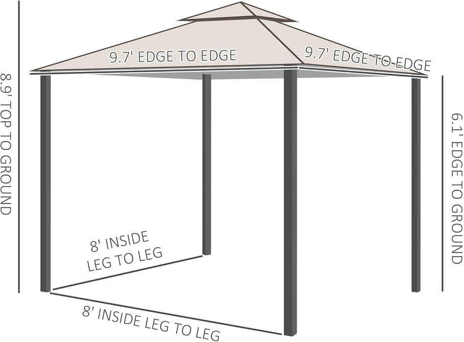 10' X 10' Outdoor Patio Gazebo Canopy Tent with Mesh Sidewalls, 2-Tier Canopy for Backyard, Beige