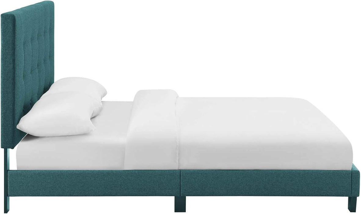 Melanie Tufted Fabric Upholstered Queen Platform Bed in Teal