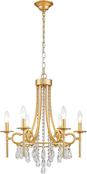 Gold Round Luxurious Crystal Chandelier Six Luminaires