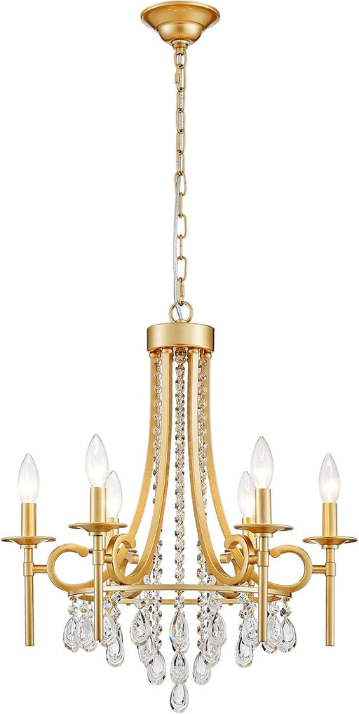Gold Round Luxurious Crystal Chandelier Six Luminaires