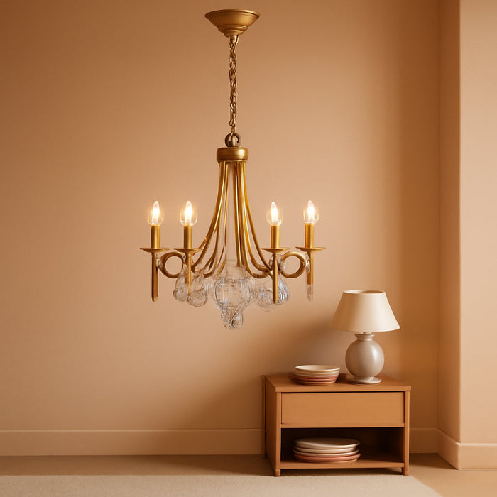 Gold Round Luxurious Crystal Chandelier Six Luminaires
