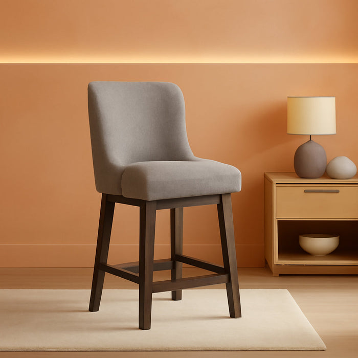 26 Inch Bar Stools Set of 3, Counter Height Swivel Barstools with Back, Solid Wood Legs with Footrest for Kitchen Island (Dark Grey Linen, 3)