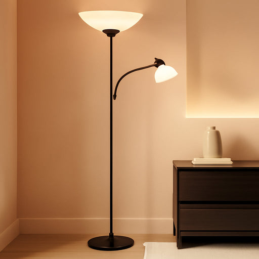 LF2000-BLK Mother-Daughter Floor Lamp with Reading Light, Black