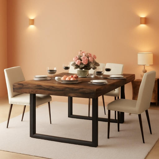 63"-78.7" Expandable Dining Table, 6-10 Farmhouse Kitchen Table, Extendable Dining Table, Rectangular Kitchen Table with Metal Track, Tapered U-Shaped Leg for Dining Room,Office-Rustic Brown