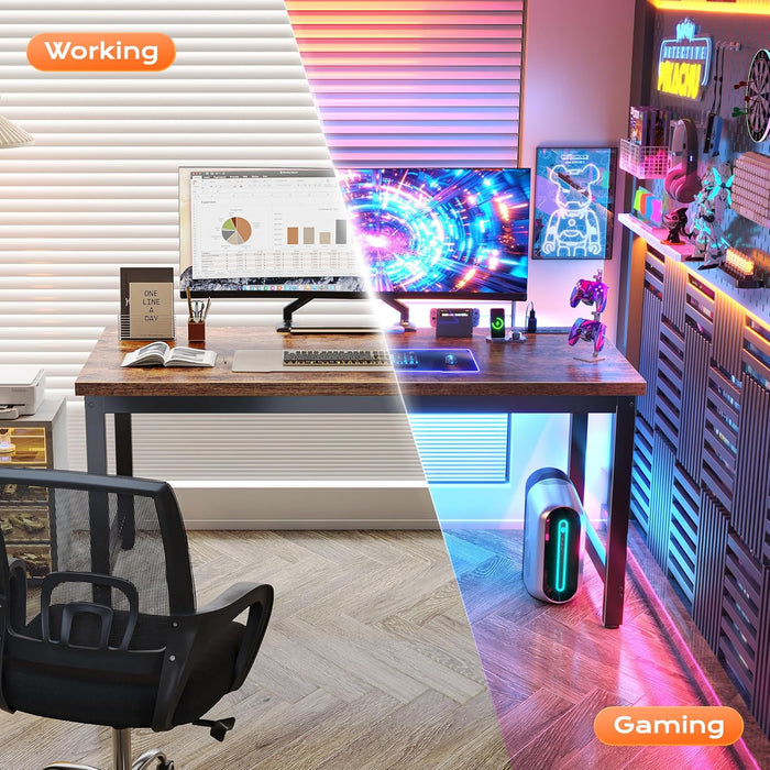 55 X 24 Inch Desk with Power Outlets & USB-C, Deeper & Thicker Desktop, Robust Metal Tubes, Computer Desk, Heavy Duty Office Desk, Work Gaming Desk for Home Office, Rustic Brown