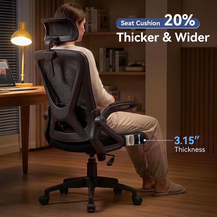 Mesh Office Chair, Computer Desk Chair with Flip-Up Arm Black