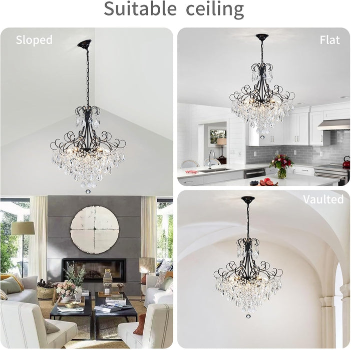 Crystal Chandelier 10-Light Pendant Ceiling Light Modern Lighting Fixture for Dining Room Hallway Bedroom Kitchen Bathroom, H 27.6" X W 22.8", E12 Base, Black