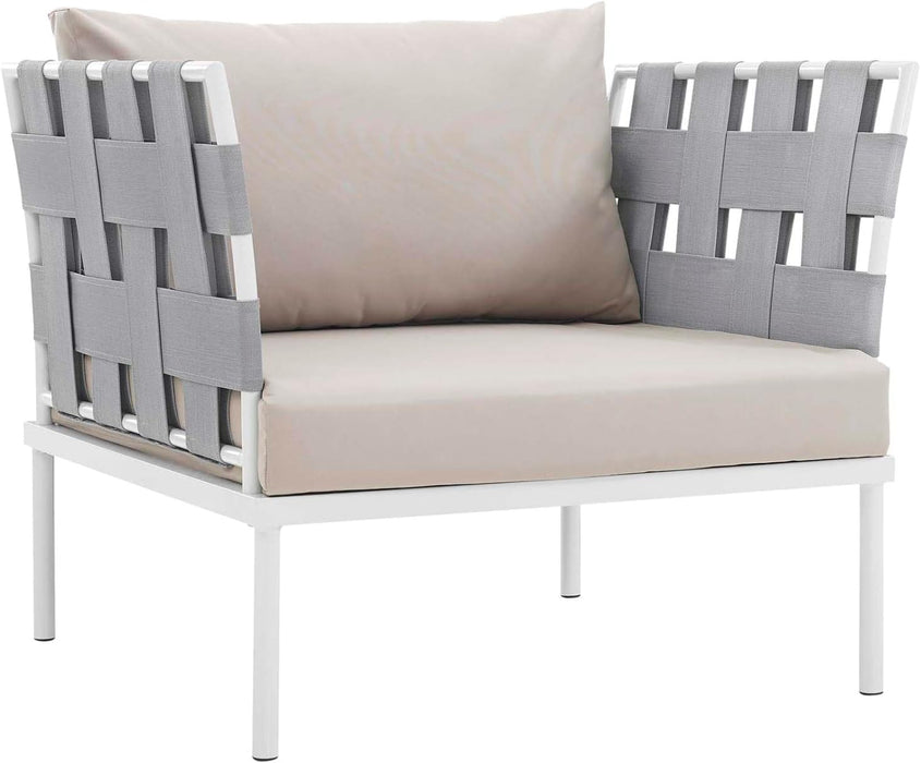 Harmony 8-Piece Aluminum Outdoor Patio Furniture Sectional Sofa Set with Cushions in White Beige