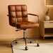 Mid-Back Office Task Chair Ribbed PU Leather Executive Chair Modern Adjustable Home Desk Chair Retro Comfortable Work Chair 360 Degree Swivel with Arms (Brown)