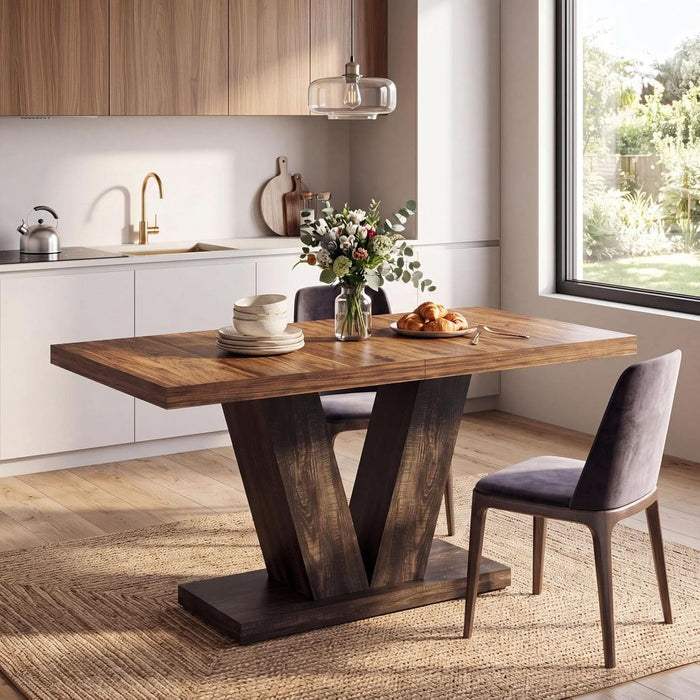 Rectangle Dining Table, 47" Kitchen Table for 4, Black & Brown