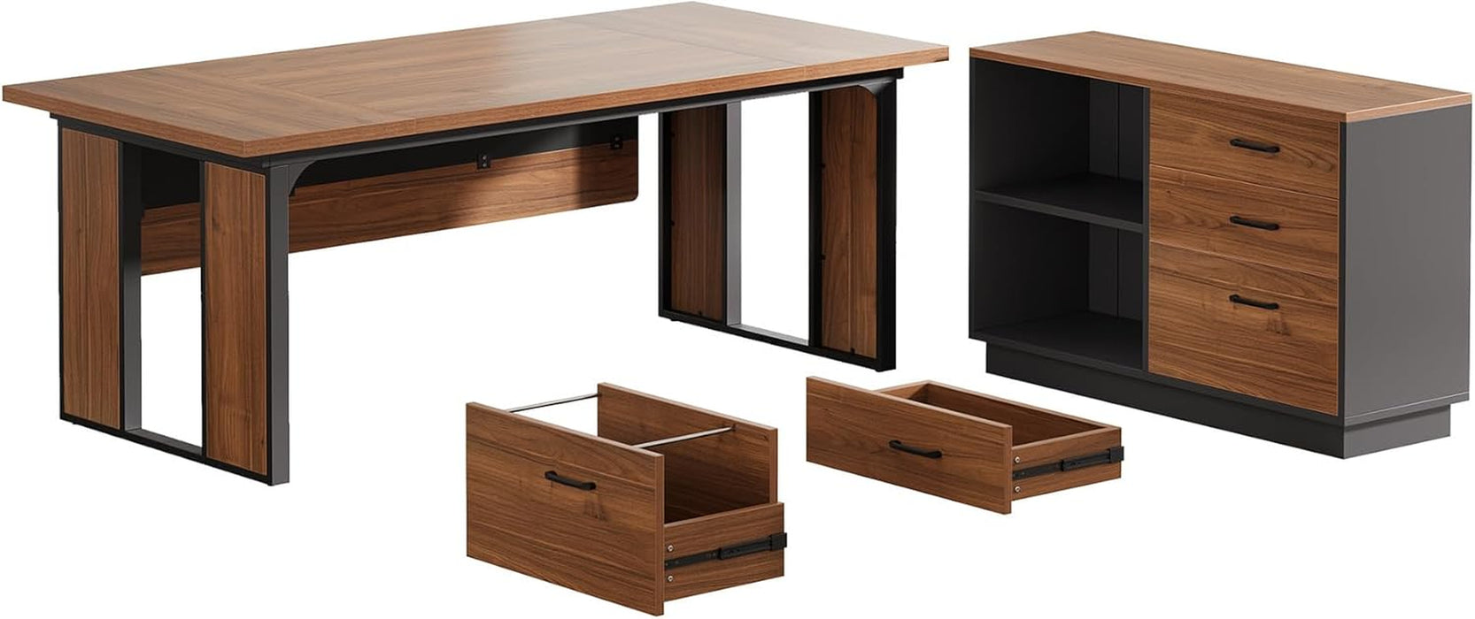 63Inch LShaped Executive Desk With Storage Shelves