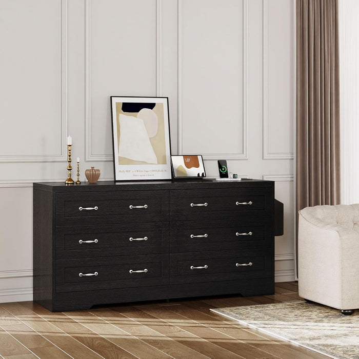 Drawers TV Stand for 65 Inches with Power Outlets -Chest of Drawers Dresser with Side Organizer Bag Entertainment Center TV Console, Black