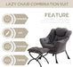 Dark Grey Velveteen Upholstered Ottoman Lounge Chair