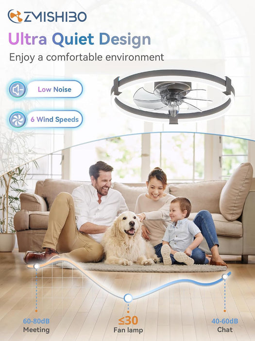 20" RGB Low Profile Ceiling Fans with Lights and Remote, Grey