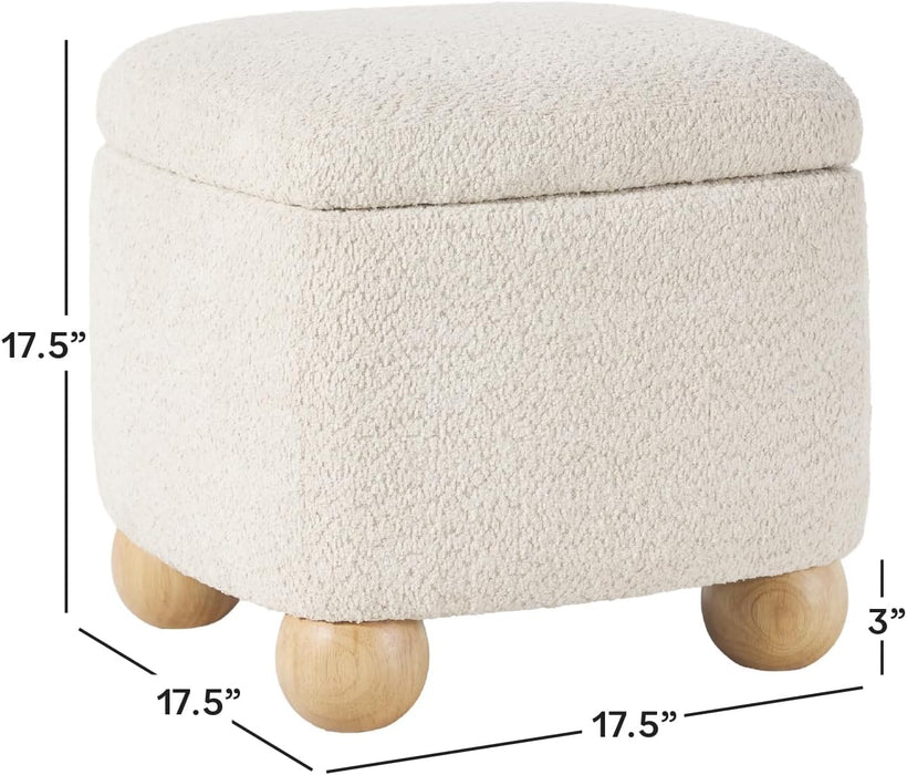 Linley Contemporary Small Storage Bouclé Ottoman with Wood Legs, Ivory