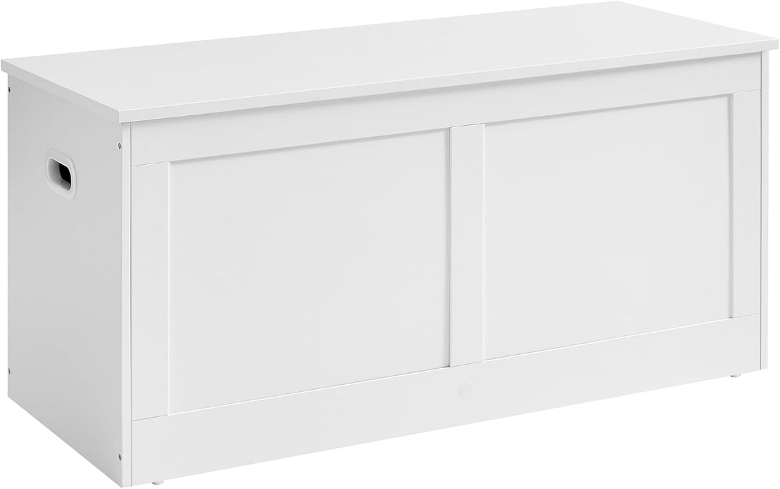 Storage Chest, Storage Trunk with 2 Safety Hinges, Storage Bench, Shoe Bench, Farmhouse Style, 15.7 X 39.4 X 18.3 Inches, for Entryway, Bedroom, Living Room, Cloud White ULSB164W01