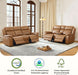 Genuine Leather Power Recliner Sofa, Wall Hugger Reclining Sofa with Drop down Table, Power Headrest, Drawers, Charging Ports, Reclining Sectional Couch for Living Room, RV, Saddle