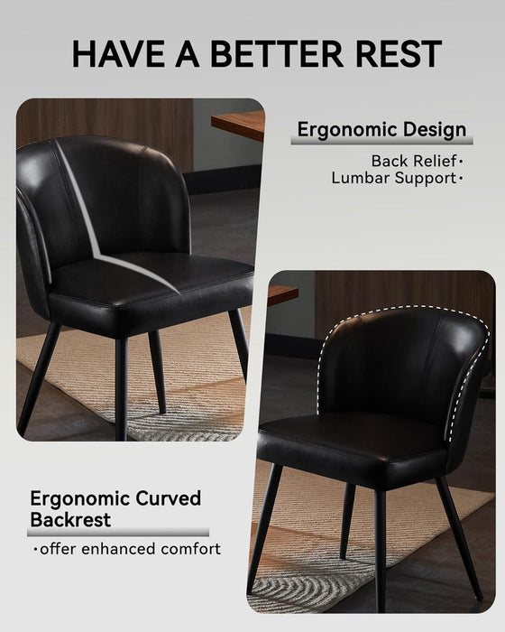 Dining Chairs Set of 2, Upholstered Kitchen Chairs with Faux Leather Cushion Seat and Metal Legs, Mid Century Modern Dining Room Chair for Kitchen, Living Room, Easy Assembly, Black