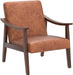 PU Leather Accent Chair, Mid-Century Modern Armchair with Solid Wood Legs, Reading Leisure Chair with High Back for Living Room Bedroom Waiting Room, Set of 2, Brown