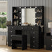Vanity Desk with Power Outlet, Makeup Table with Mirror and 12 LED Lights, 3 Color Lighting Modes, 11 Drawers Makeup Vanity with 4 Shelves, Fold-Up Panel, Vanity Set for Bedroom, Black