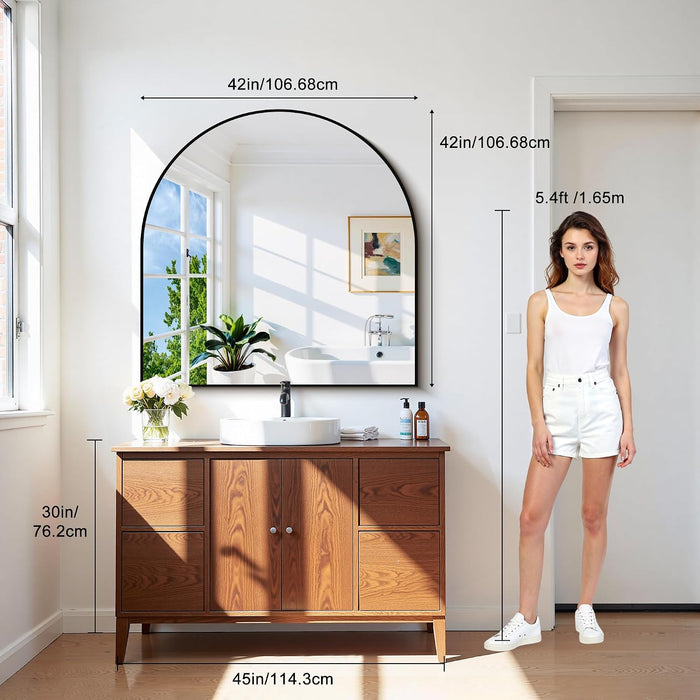 Arched Wall Mirror, 42"X42" Black Arched Mirror for Entryway Table