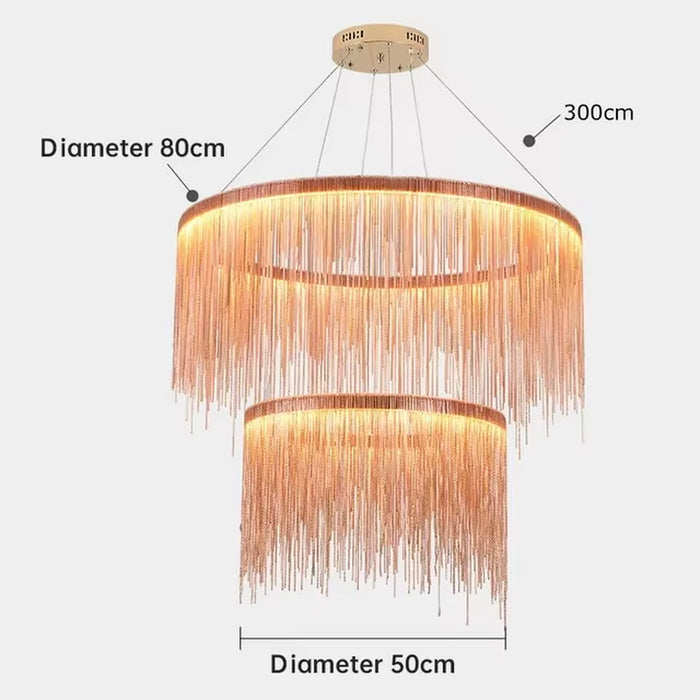 Ceiling Chandelier Gold Chains Remote Modern Tassel Aluminum Chain Led Pendant Light Kitchen Living Room Decoration Hanging Lamp