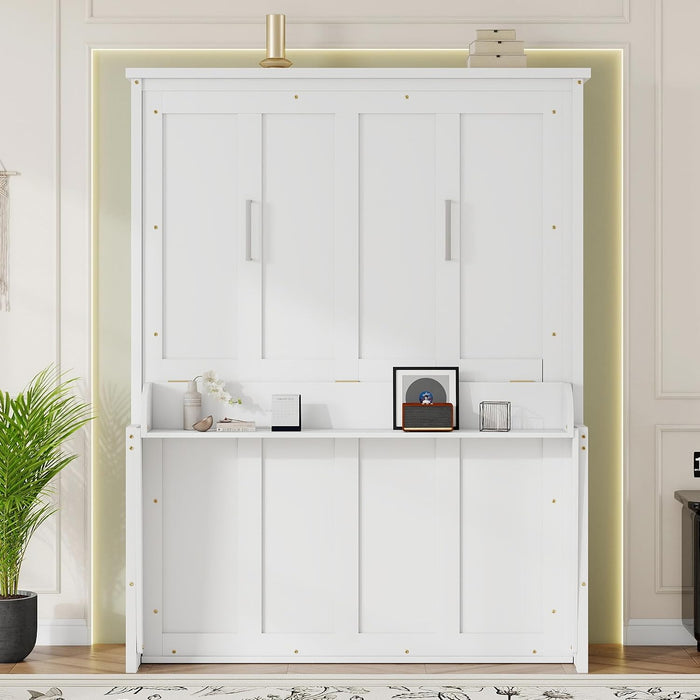 Queen-Size Murphy Desk Bed White-High-Gloss Finish