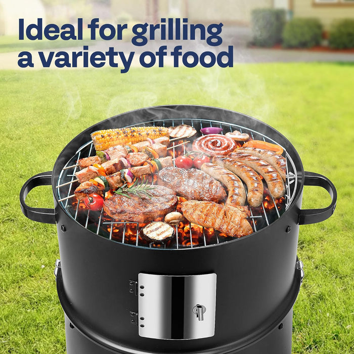 3-In-1 Vertical Charcoal Smoker, BBQ Smoker Grill with Built-In Thermometer, Air Vent, and 2 Access Doors, Idea for Parties, Backyard, Barbecues