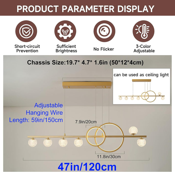 Gold Dimmable LED Chandelier Pendant Lighting Dining