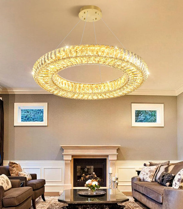 23.6'' Modern LED Ring Pendant Light Dimmable Crystal Chandelier for Dining Room Living Room Bedroom Gold