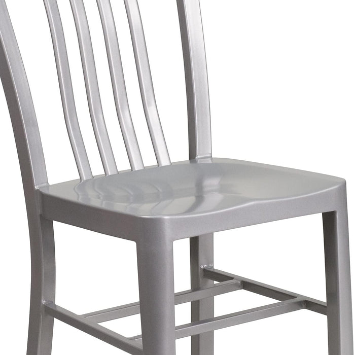 Gael Indoor/Outdoor Modern Metal Dining Chairs, Commercial-Grade Galvanized Steel Restaurant Chairs, Set of 2, Silver