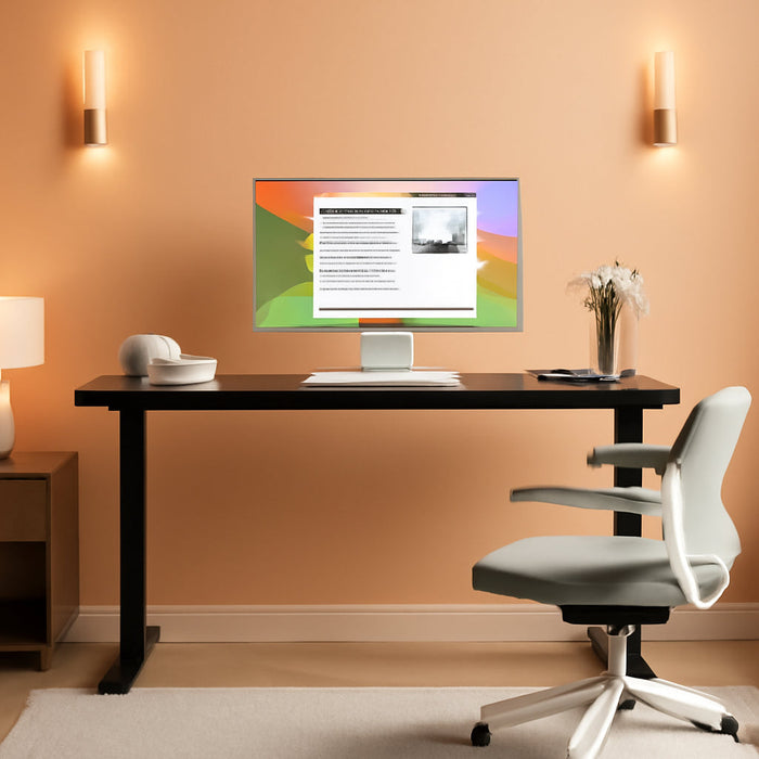 Glass Standing Desk with Drawer, 48 X 24 Inch Electric Standing Desk, Height Adjustable Desk with One-Piece Tabletop & USB Charging Ports, Sit Stand Desk with Storage for Home & Office Black