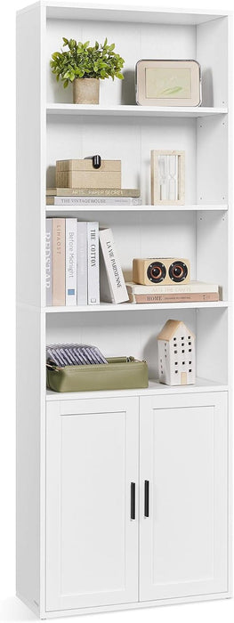 Custos Collection - Bookshelf, 6-Tier Tall Bookcase, Book Shelf with Doors, Open Storage Shelf, 9.4 X 23.6 X 68.9 Inches, for Living Room, Home Office, Dining Room, Cloud White ULBC402W01