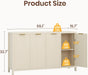 Fluted Buffet Cabinet with Storage, 55" Modern Sideboard Cabinet with 4 Doors, Credenza Accent Console Cabinet Coffee Bar Table for Living Room Dining Room Hallway, Natural