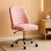 PU Leather Armless Office Chair, Mid Back Desk Chair, Computer Task Chair, Modern Vanity Chair with Rolling Wheels, Metal Base Pink