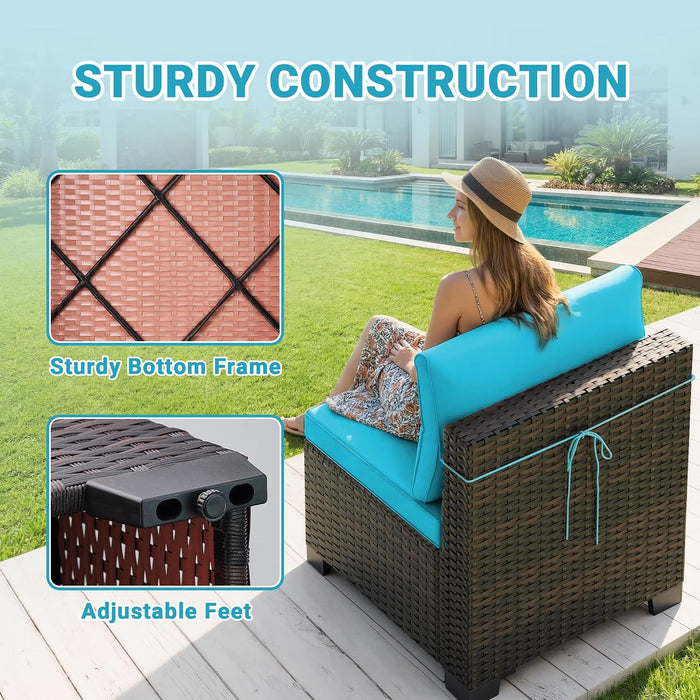 7-Piece Outdoor Patio Furniture Sets, Manual Weaving Rattan Conversation Sectional Sofa with Tempered Glass Coffee Table, All-Weather PE Wicker & Thick Cushions for Garden, Backyard, Porch