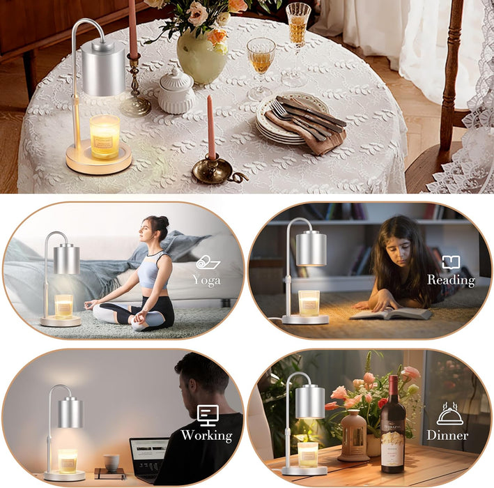 Candle Warmer Lamp with Timer & Dimmer, Height Adjustable Electric Wax Melt Warmer for Jar Candles, Gifts for Mom Home Decor, Silver
