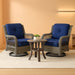 3-Piece Outdoor Wicker Patio Bistro Set W/ 2 360-Degree Swivel Rocking Chairs and Tempered Glass Top Side Table - Navy