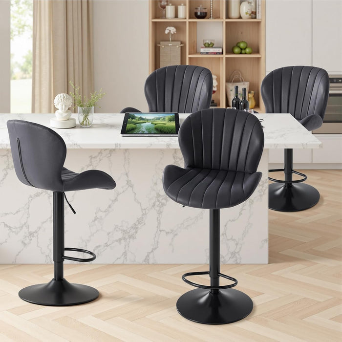 Bar Stools Set of 4, Swivel Adjustable Height Fabric Bar Chair | Barstools Counter Height, Backrest, Armless, Upholstered, Modern, Kitchen Island, Dining Room, Black