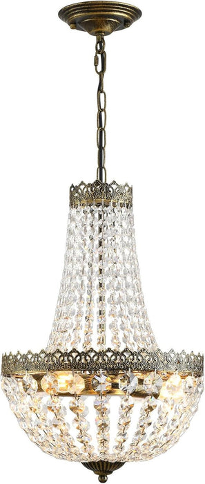 4 Lights French Empire Mini Crystal Chandelier Farmhouse Pendant Lighting, Bronze Finish Ceiling Light Fixture for Dining Room Bedroom Foyer Living Room, W12.6 X H19.7