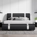 Queen Bed Frame with Iron Pieces Decor, Faux Leather, Black