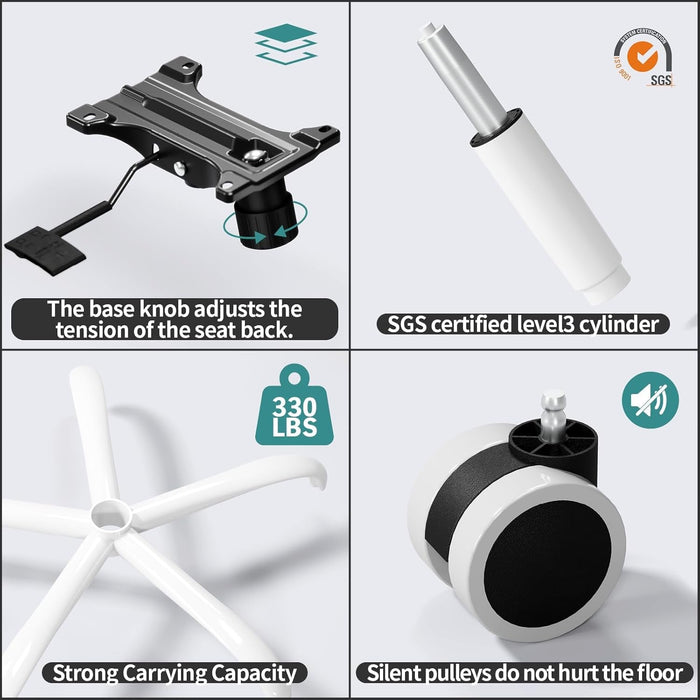 Office Chair Ergonomic Desk Chair, 330 LBS Home Mesh Office Desk Chairs with Wheels, Comfortable Gaming Chair, High Back Office Chair for Long Hours (Black & White)