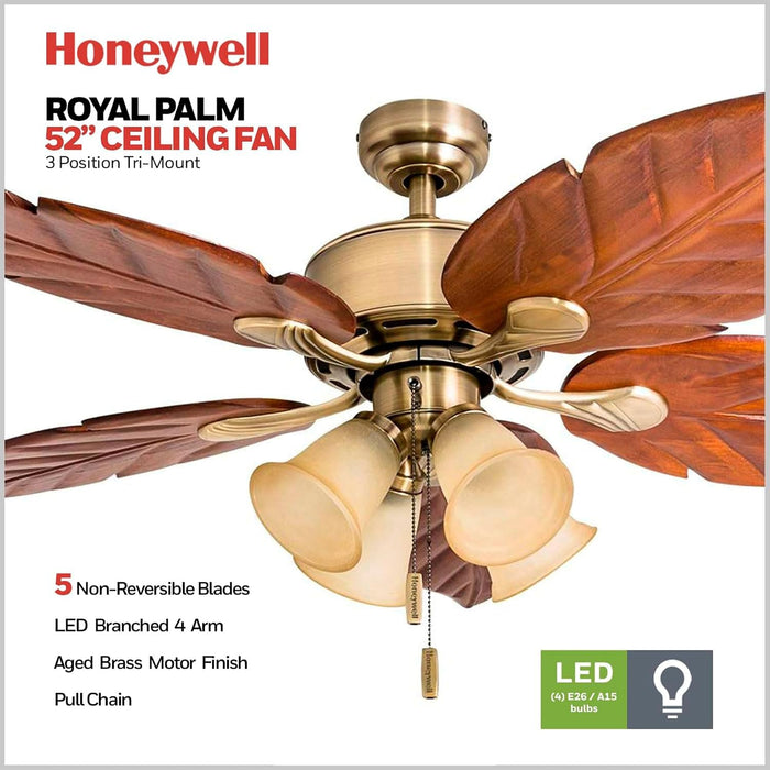 Exclusive 52 Inch Aged Brass Reversible Ceiling Fan