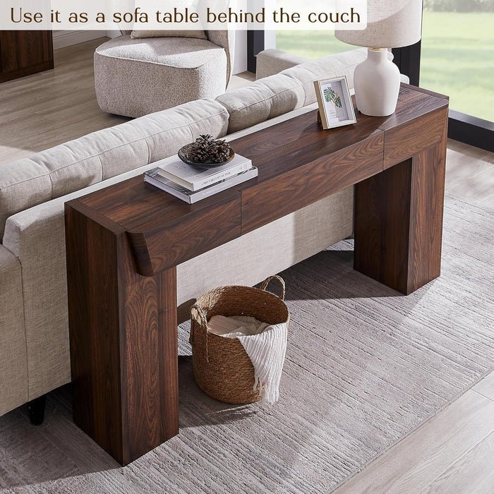 63" Console Table with Storage Drawer, Modern Entryway Table with Drawers, Thick Wood Legs Design, Sofa Table behind Couch, Wood Console Tables for Entryway Hallway Living Room, Brown