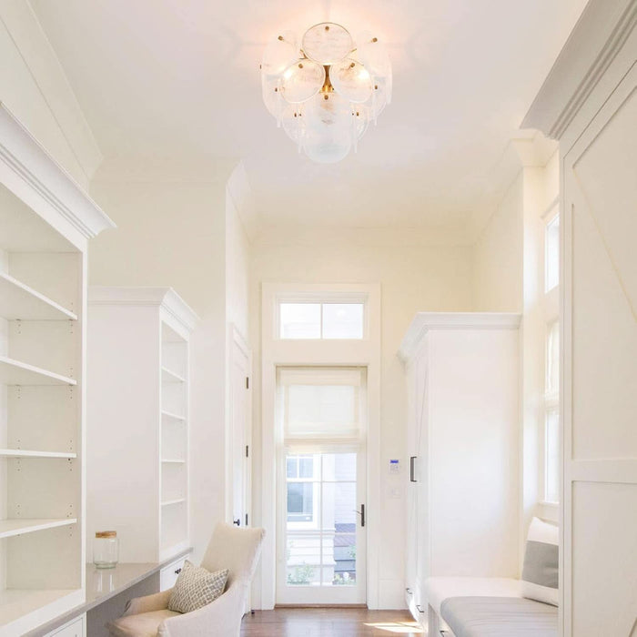 Modern Flush Mount Glass Ceiling Light, Gold Hallway Lights Vintage Chandelier, 4-Light Unique Light Fixture for Bedroom Entryway Loft Kitchen Laundry Bathroom Farmhouse