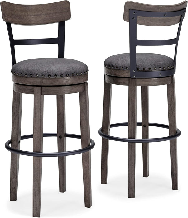 Caitbrook 30" Farmhouse Bar Height Upholstered Swivel Barstool, Gray